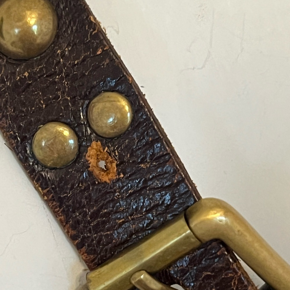 Brown Leather Studded Belt - Picture 3 of 4